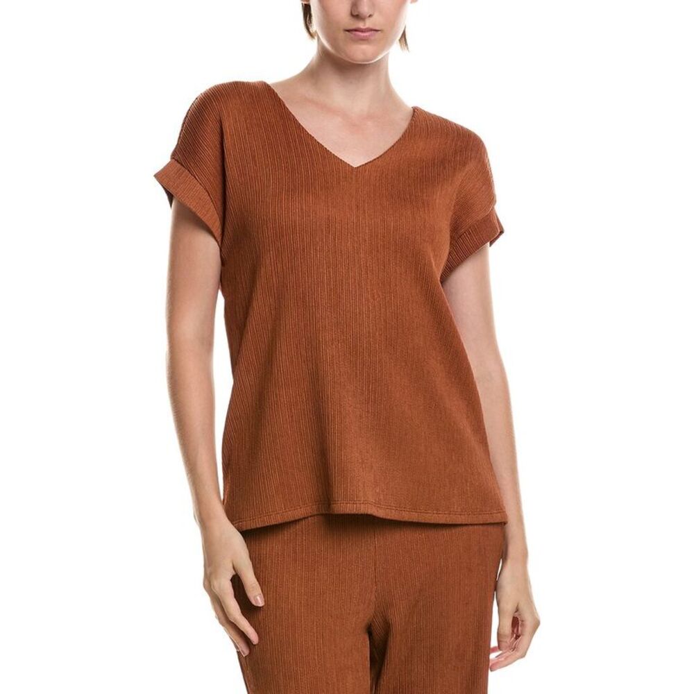Anne Klein Womens  Crinkle Pintuck Top, Orange